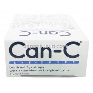 Can-C 点眼薬,　グリセリン 1% w/v / カルボキシメチルセルロース  0.3% w/v, 2本 x 5ml バイアル,製造元： Profound Products, 箱上面